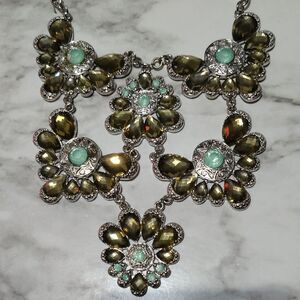 Cookie Lee Silver and Green Floral Necklace